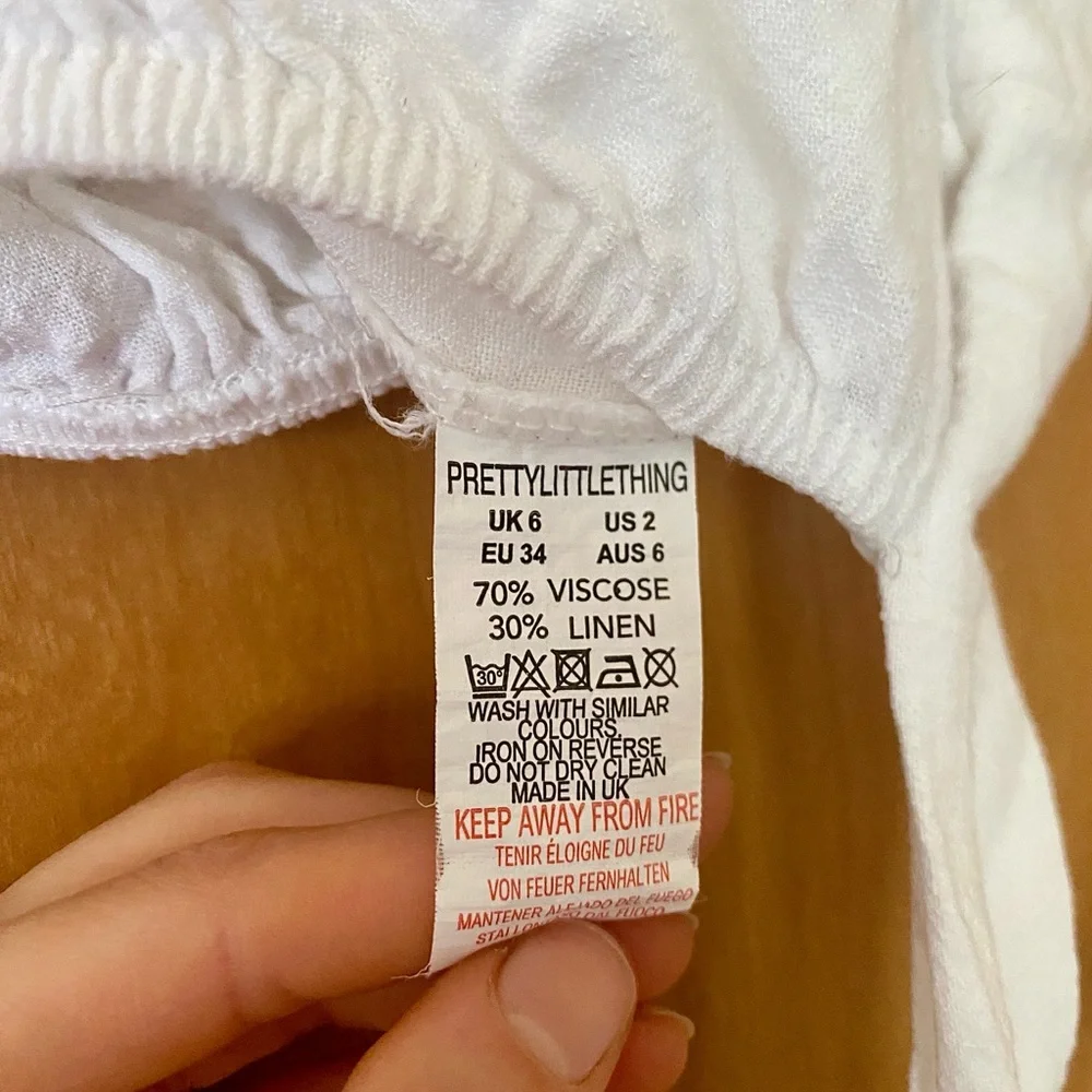 PrettyLittleThing linen Cream Off-Shoulder Blouse - Picture 4 of 4